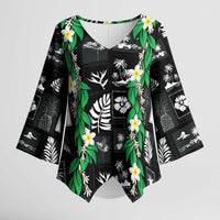 Aloha Hawaii Tuberose Lei Kimono Sleeve Blouse Tropical Vibes Black Color - Polynesian Pride