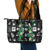 Aloha Hawaii Tuberose Lei Leather Tote Bag Tropical Vibes Black Color LT14 - Polynesian Pride