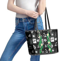 Aloha Hawaii Tuberose Lei Leather Tote Bag Tropical Vibes Black Color LT14 - Polynesian Pride
