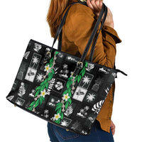 Aloha Hawaii Tuberose Lei Leather Tote Bag Tropical Vibes Black Color LT14 - Polynesian Pride