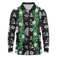 Aloha Hawaii Tuberose Lei Long Sleeve Polo Shirt Tropical Vibes Black Color LT14 Black - Polynesian Pride