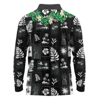 Aloha Hawaii Tuberose Lei Long Sleeve Polo Shirt Tropical Vibes Black Color LT14 - Polynesian Pride