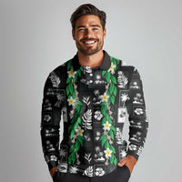 Aloha Hawaii Tuberose Lei Long Sleeve Polo Shirt Tropical Vibes Black Color LT14 - Polynesian Pride