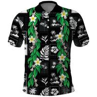 Aloha Hawaii Tuberose Lei Polo Shirt Tropical Vibes Black Color LT14 Black - Polynesian Pride