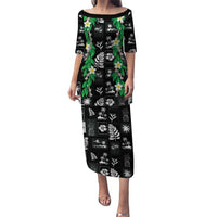 Aloha Hawaii Tuberose Lei Puletasi Tropical Vibes Black Color LT14 Long Dress Black - Polynesian Pride