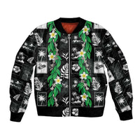Aloha Hawaii Tuberose Lei Sleeve Zip Bomber Jacket Tropical Vibes Black Color LT14 Unisex Black - Polynesian Pride