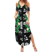 Aloha Hawaii Tuberose Lei Summer Maxi Dress Tropical Vibes Black Color LT14 Women Black - Polynesian Pride