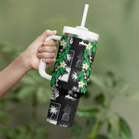 Aloha Hawaii Tuberose Lei Tumbler With Handle Tropical Vibes Black Color - Polynesian Pride