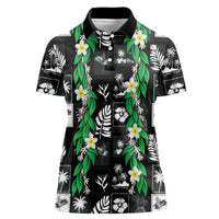 Aloha Hawaii Tuberose Lei Women Polo Shirt Tropical Vibes Black Color LT14 Female Black - Polynesian Pride