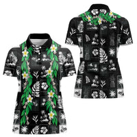 Aloha Hawaii Tuberose Lei Women Polo Shirt Tropical Vibes Black Color LT14 - Polynesian Pride