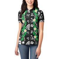 Aloha Hawaii Tuberose Lei Women Polo Shirt Tropical Vibes Black Color LT14 - Polynesian Pride