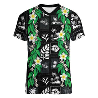 Aloha Hawaii Tuberose Lei Women V-Neck T-Shirt Tropical Vibes Black Color - Polynesian Pride