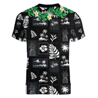 Aloha Hawaii Tuberose Lei Women V-Neck T-Shirt Tropical Vibes Black Color - Polynesian Pride