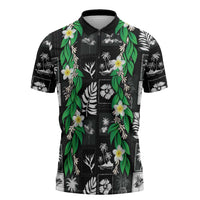 Aloha Hawaii Tuberose Lei Zipper Polo Shirt Tropical Vibes Black Color LT14 Black - Polynesian Pride