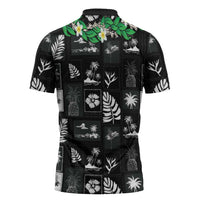 Aloha Hawaii Tuberose Lei Zipper Polo Shirt Tropical Vibes Black Color LT14 - Polynesian Pride