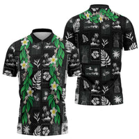 Aloha Hawaii Tuberose Lei Zipper Polo Shirt Tropical Vibes Black Color LT14 - Polynesian Pride