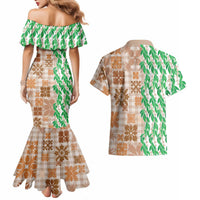Aloha Hawaii Palaka Tuberose Lei Couples Matching Mermaid Dress and Hawaiian Shirt Hawaiian Quilt Seamless Style - Polynesian Pride