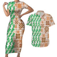 Aloha Hawaii Palaka Tuberose Lei Couples Matching Short Sleeve Bodycon Dress and Hawaiian Shirt Hawaiian Quilt Seamless Style - Polynesian Pride