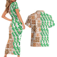 Aloha Hawaii Palaka Tuberose Lei Couples Matching Short Sleeve Bodycon Dress and Hawaiian Shirt Hawaiian Quilt Seamless Style - Polynesian Pride