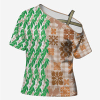 Aloha Hawaii Palaka Tuberose Lei Cross Shoulder Shirt Hawaiian Quilt Seamless Style - Polynesian Pride