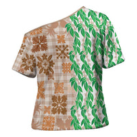 Aloha Hawaii Palaka Tuberose Lei Cross Shoulder Shirt Hawaiian Quilt Seamless Style - Polynesian Pride