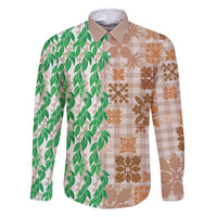 Aloha Hawaii Palaka Tuberose Lei Family Matching Long Sleeve Bodycon Dress and Hawaiian Shirt Hawaiian Quilt Seamless Style - Polynesian Pride