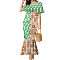Aloha Hawaii Palaka Tuberose Lei Family Matching Mermaid Dress and Hawaiian Shirt Hawaiian Quilt Seamless Style LT14 Beige - Polynesian Pride