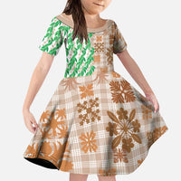 Aloha Hawaii Palaka Tuberose Lei Family Matching Off The Shoulder Long Sleeve Dress and Hawaiian Shirt Hawaiian Quilt Seamless Style - Polynesian Pride