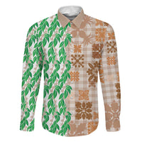 Aloha Hawaii Palaka Tuberose Lei Family Matching Off The Shoulder Long Sleeve Dress and Hawaiian Shirt Hawaiian Quilt Seamless Style - Polynesian Pride