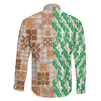 Aloha Hawaii Palaka Tuberose Lei Family Matching Off The Shoulder Long Sleeve Dress and Hawaiian Shirt Hawaiian Quilt Seamless Style - Polynesian Pride
