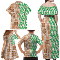Aloha Hawaii Palaka Tuberose Lei Family Matching Off Shoulder Maxi Dress and Hawaiian Shirt Hawaiian Quilt Seamless Style - Polynesian Pride