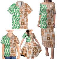 Aloha Hawaii Palaka Tuberose Lei Family Matching Puletasi and Hawaiian Shirt Hawaiian Quilt Seamless Style - Polynesian Pride