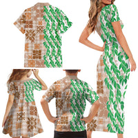 Aloha Hawaii Palaka Tuberose Lei Family Matching Short Sleeve Bodycon Dress and Hawaiian Shirt Hawaiian Quilt Seamless Style - Polynesian Pride