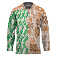 Aloha Hawaii Palaka Tuberose Lei Hockey Jersey Hawaiian Quilt Seamless Style LT14 Unisex Beige - Polynesian Pride