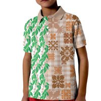 Aloha Hawaii Palaka Tuberose Lei Kid Polo Shirt Hawaiian Quilt Seamless Style LT14 Kid Beige - Polynesian Pride