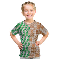 Aloha Hawaii Palaka Tuberose Lei Kid T Shirt Hawaiian Quilt Seamless Style LT14 Beige - Polynesian Pride