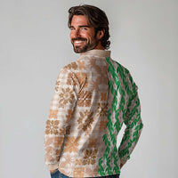Aloha Hawaii Palaka Tuberose Lei Long Sleeve Polo Shirt Hawaiian Quilt Seamless Style - Polynesian Pride