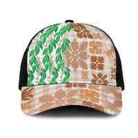 Aloha Hawaii Palaka Tuberose Lei Mesh Trucker Cap Hawaiian Quilt Seamless Style LT14 One Size Black Beige - Polynesian Pride