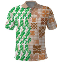 Aloha Hawaii Palaka Tuberose Lei Polo Shirt Hawaiian Quilt Seamless Style LT14 Beige - Polynesian Pride