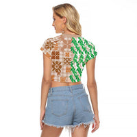 Aloha Hawaii Palaka Tuberose Lei Raglan Cropped T Shirt Hawaiian Quilt Seamless Style LT14 - Polynesian Pride