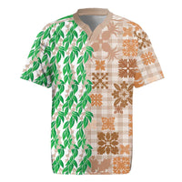 Aloha Hawaii Palaka Tuberose Lei Rugby Jersey Hawaiian Quilt Seamless Style LT14 Beige - Polynesian Pride