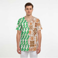 Aloha Hawaii Palaka Tuberose Lei Scrub Top Hawaiian Quilt Seamless Style - Polynesian Pride