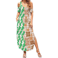 Aloha Hawaii Palaka Tuberose Lei Summer Maxi Dress Hawaiian Quilt Seamless Style LT14 Women Beige - Polynesian Pride