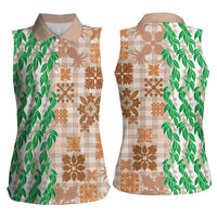 Aloha Hawaii Palaka Tuberose Lei Women Sleeveless Polo Shirt Hawaiian Quilt Seamless Style - Polynesian Pride