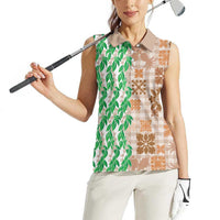Aloha Hawaii Palaka Tuberose Lei Women Sleeveless Polo Shirt Hawaiian Quilt Seamless Style - Polynesian Pride