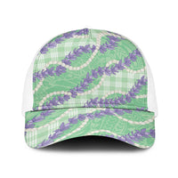 Pastel Green Hawaii Palaka Honohono Pikake Baseball Net Cap Hawaiian Orchid Lei Polynesian Pattern LT14 One Size White Pastel Green - Polynesian Pride