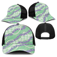 Pastel Green Hawaii Palaka Honohono Pikake Baseball Net Cap Hawaiian Orchid Lei Polynesian Pattern LT14 - Polynesian Pride