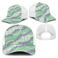 Pastel Green Hawaii Palaka Honohono Pikake Baseball Net Cap Hawaiian Orchid Lei Polynesian Pattern LT14 - Polynesian Pride