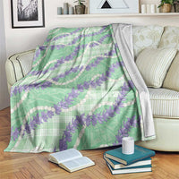 Pastel Green Hawaii Palaka Honohono Pikake Blanket Hawaiian Orchid Lei Polynesian Pattern - Polynesian Pride