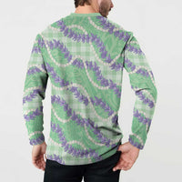 Pastel Green Hawaii Palaka Honohono Pikake Button Sweatshirt Hawaiian Orchid Lei Polynesian Pattern LT14 - Polynesian Pride